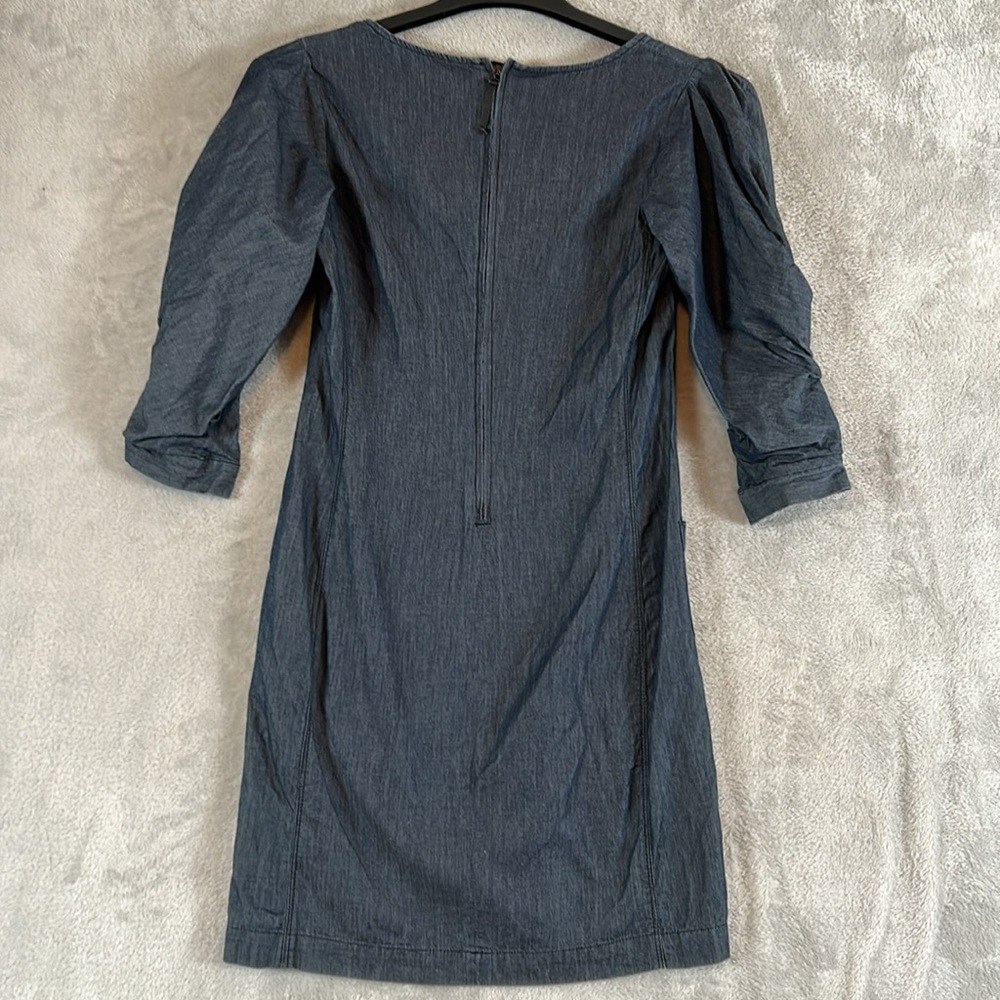 Y2K Diesel Chambray Cotton Denim Scoop Neck Pleated Sleeve Dress sz Small - Picture 2 of 7